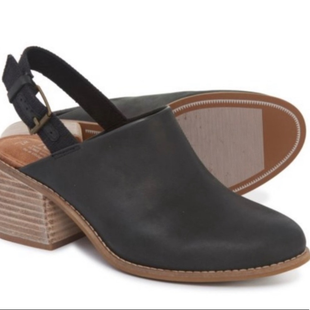 Toms black leather Leila sling back mules
